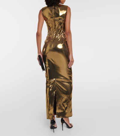 Shop Dolce & Gabbana Foiled Satin Maxi Dress In Gold