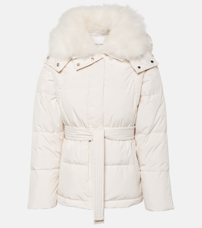 Shop Yves Salomon Belted Shearling-trimmed Down Jacket In White