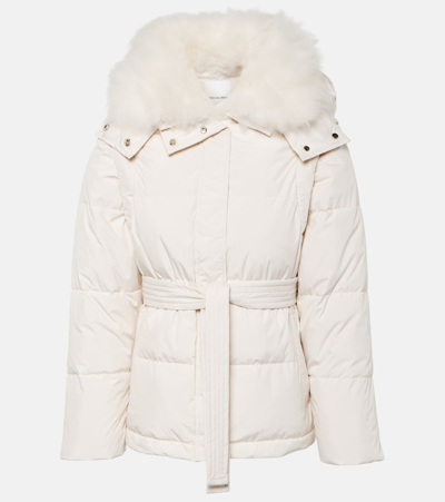 Yves Salomon White Belted Down Jacket In White