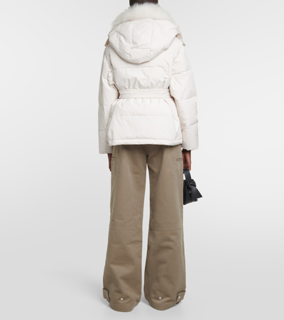 Shop Yves Salomon Belted Shearling-trimmed Down Jacket In White