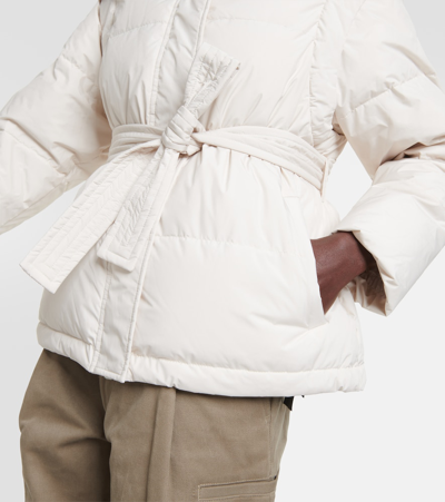 Shop Yves Salomon Belted Shearling-trimmed Down Jacket In White