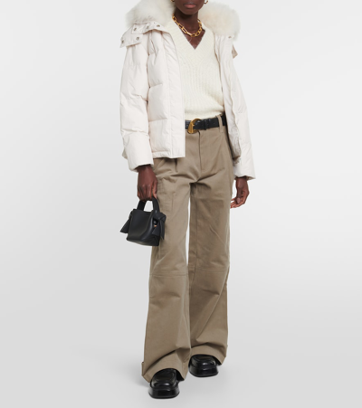 Shop Yves Salomon Belted Shearling-trimmed Down Jacket In White