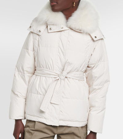 Shop Yves Salomon Belted Shearling-trimmed Down Jacket In White