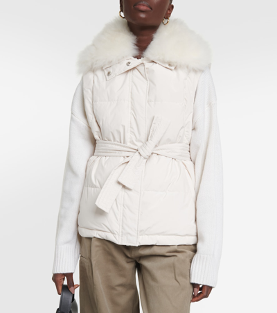 Shop Yves Salomon Belted Shearling-trimmed Down Jacket In White