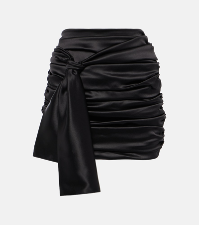 Shop Dolce & Gabbana Ruched Silk-blend Satin Miniskirt In Black