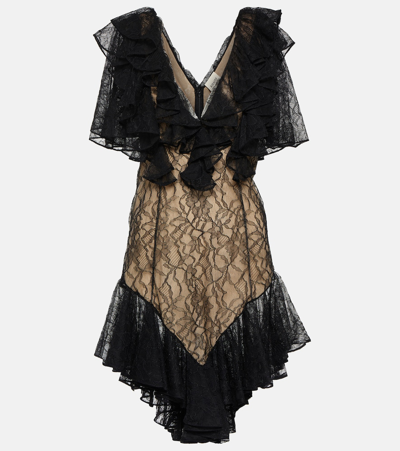 Shop Khaite Eyona Chantilly Lace Minidress In Black