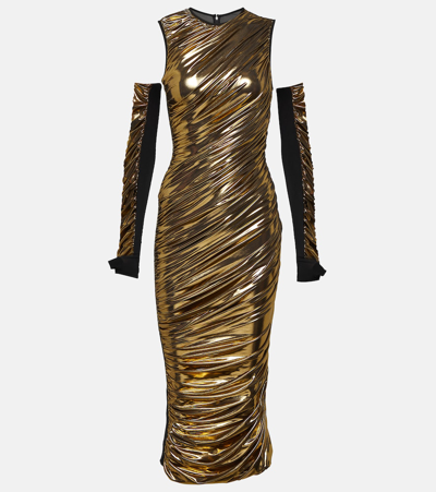 Shop Dolce & Gabbana Foiled Organzine Midi Dress In Gold