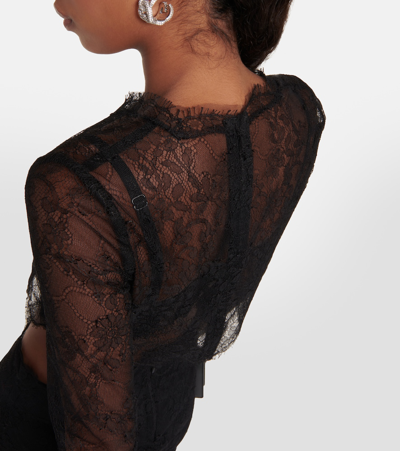 Shop Dolce & Gabbana Cropped Chantilly Lace Top In Black