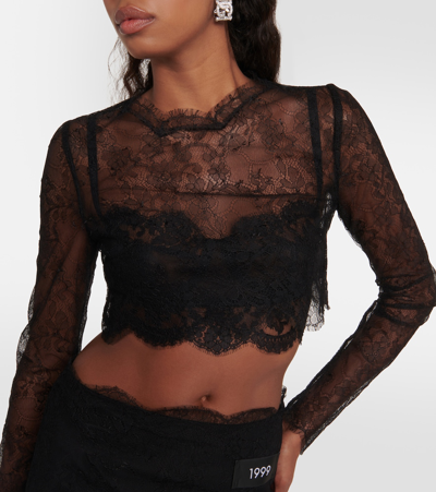 Shop Dolce & Gabbana Cropped Chantilly Lace Top In Black