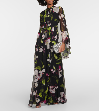 Shop Erdem Floral Silk Voile Gown In Multicoloured