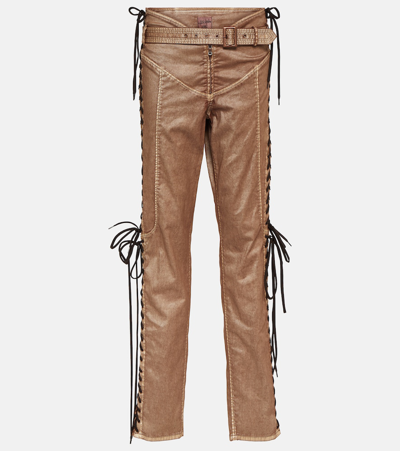 Jean Paul Gaultier X Knwls Low-rise Denim Corset Pants In Brown