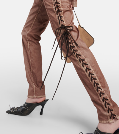 Jean Paul Gaultier X Knwls Low-rise Denim Corset Pants In Brown