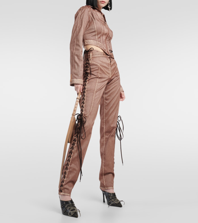 Jean Paul Gaultier X Knwls Low-rise Denim Corset Pants In Brown