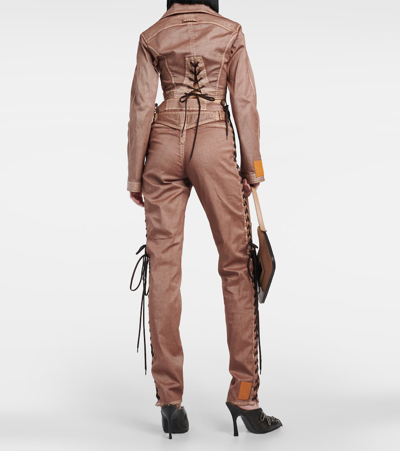 Shop Jean Paul Gaultier X Knwls Low-rise Denim Corset Pants In Brown