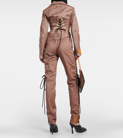 Jean Paul Gaultier X Knwls Low-rise Denim Corset Pants In Brown
