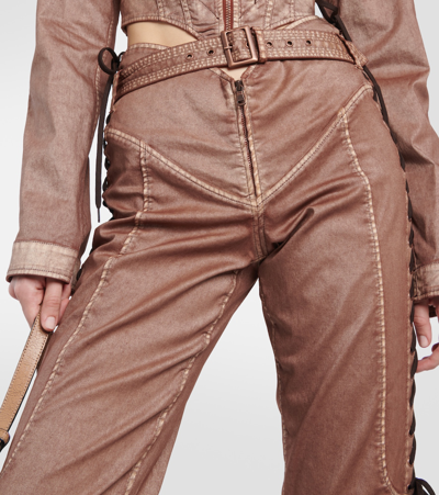 Jean Paul Gaultier X Knwls Low-rise Denim Corset Pants In Brown