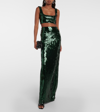 Galvan Beating Heart Sequin-embellished Crop Top In Green
