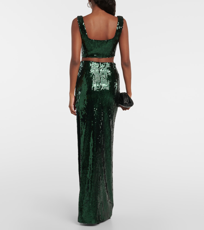 Galvan Beating Heart Sequin-embellished Crop Top In Green