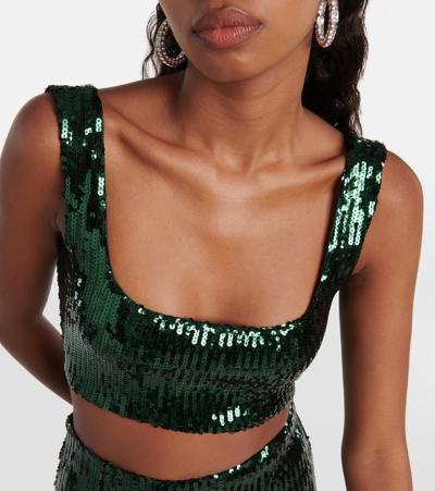 Galvan Beating Heart Sequin-embellished Crop Top In Green