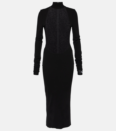 Shop Dolce & Gabbana Chantilly Lace And Jersey Midi Dress In Black