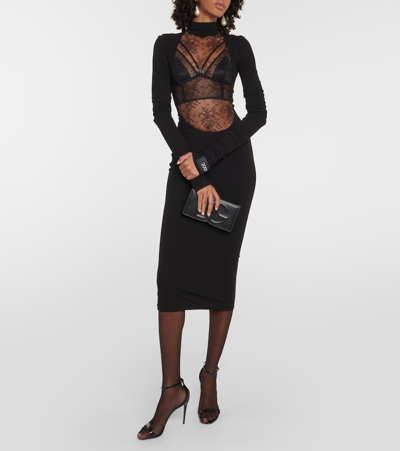Shop Dolce & Gabbana Chantilly Lace And Jersey Midi Dress In Black