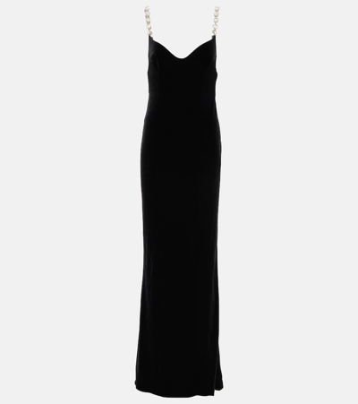 Shop Galvan Avedon Embellished Velvet Gown In Black