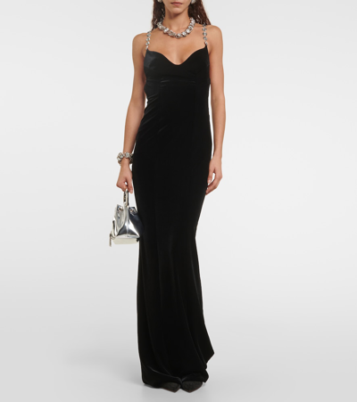 Shop Galvan Avedon Embellished Velvet Gown In Black