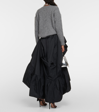 Erdem Asymmetric Ruffled Taffeta Maxi Skirt In Black