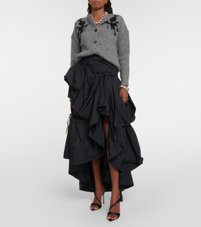 Erdem Asymmetric Ruffled Taffeta Maxi Skirt In Black