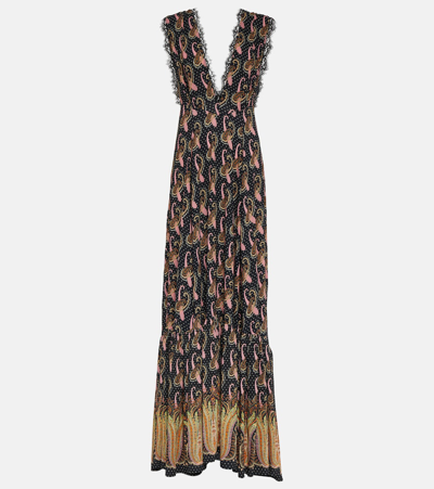 Shop Etro Paisley Lace-trimmed Gown In Blue