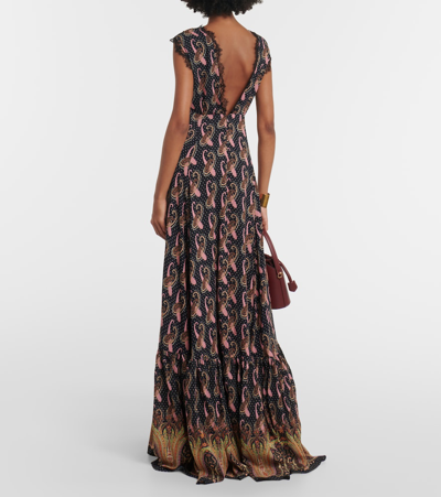 Shop Etro Paisley Lace-trimmed Gown In Blue