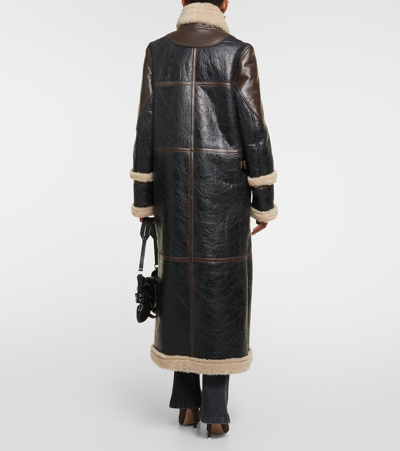 Shop Blumarine Shearling-trimmed Leather Coat In Black