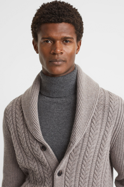 Shop Reiss Ashbury - Mink Melange Cable Knitted Cardigan, Xs