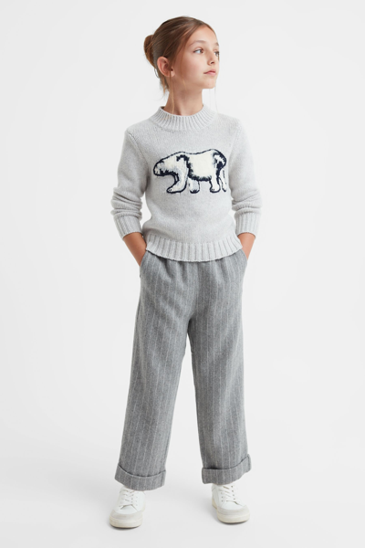 Shop Reiss Faye - Grey Senior Wool Blend Striped Elasticated Trousers, Uk 10-11 Yrs