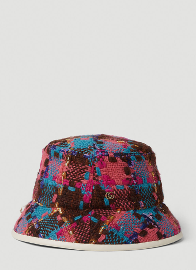 Shop Gucci Women Check Tweed Bucket Hat In Brown
