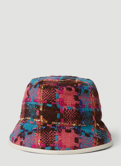 Shop Gucci Women Check Tweed Bucket Hat In Brown