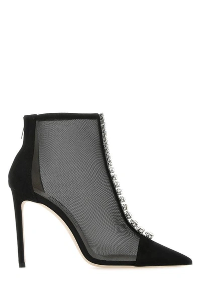 Shop Jimmy Choo Woman Black Suede And Mesh Bing 100 Ankle Boots