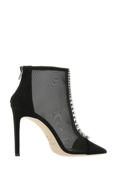 Shop Jimmy Choo Woman Black Suede And Mesh Bing 100 Ankle Boots