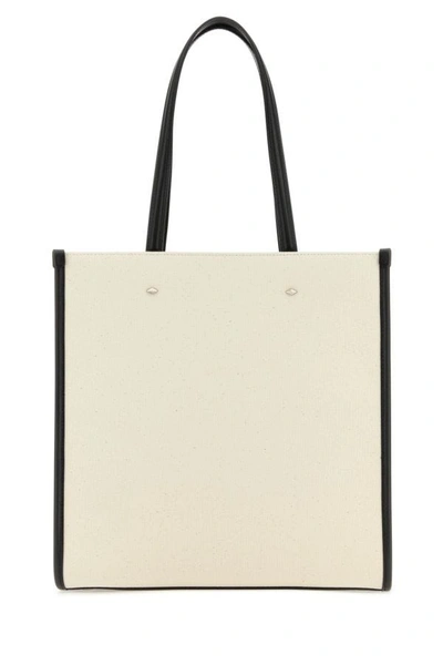 Shop Jimmy Choo Woman Ivory Canvas N/s Tote M Shopping Bag In White