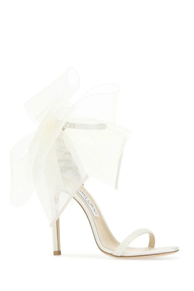 Shop Jimmy Choo Woman Ivory Satin Aveline 100 Sandals In White