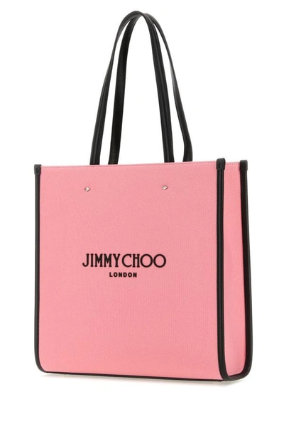 Shop Jimmy Choo Woman Pink Canvas N/s Tote M Shopping Bag