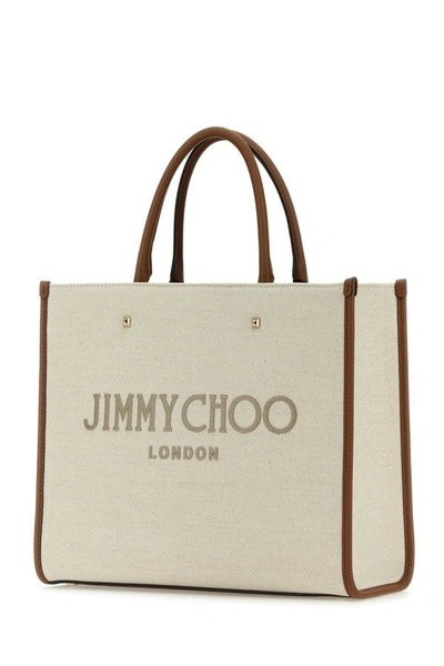 Shop Jimmy Choo Woman Sand Canvas Avenue M Shopping Bag In Brown