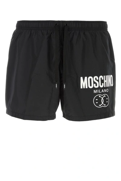 Shop Moschino Man Black Polyester Swimming Shorts