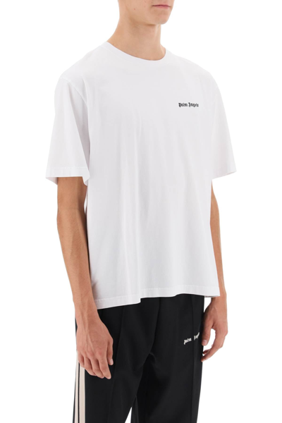 Shop Palm Angels Jersey T-shirt With Logo Embroidery Men In White