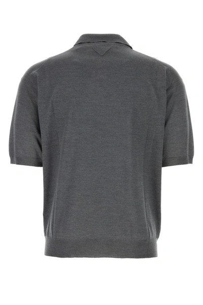 Shop Prada Man Dark Grey Silk Polo Shirt In Gray