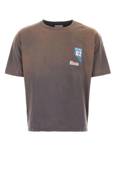 Shop Rhude Man Brown Cotton T-shirt
