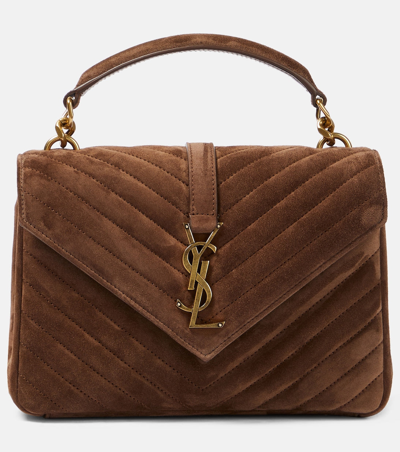 Shop Saint Laurent Women Medium College Suede Shoulder Bag In Brown