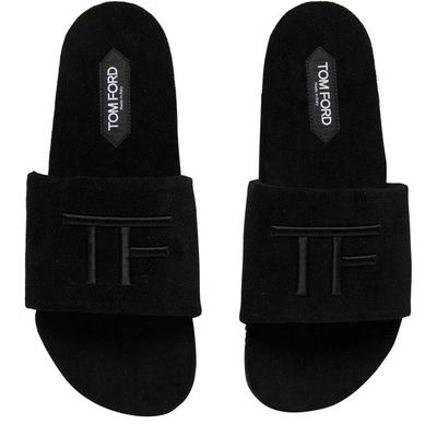 Shop Tom Ford Men Solid Toweling Sandals In Black