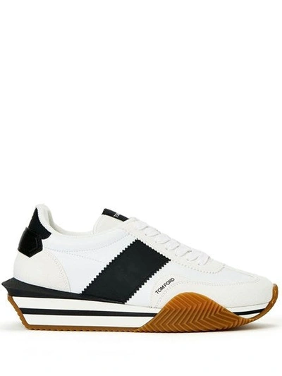 Shop Tom Ford Men Suede & Tech Low Top Sneakers In White