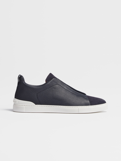 Shop Zegna Triple Stitch Sneaker Leather/suede Navy